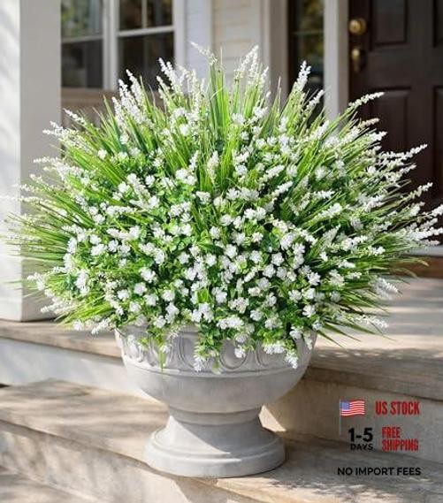 20 Bundles Artificial Fake Outdoor 12pcs White Monkey Grass+8pcs White Flowers