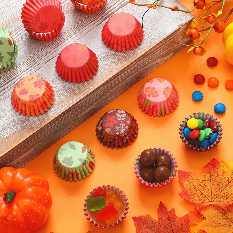 600 Pcs Fall Cupcake Liners Thanksgiving Autumn Maple Leaves Wrappers Mini Ba... gallery