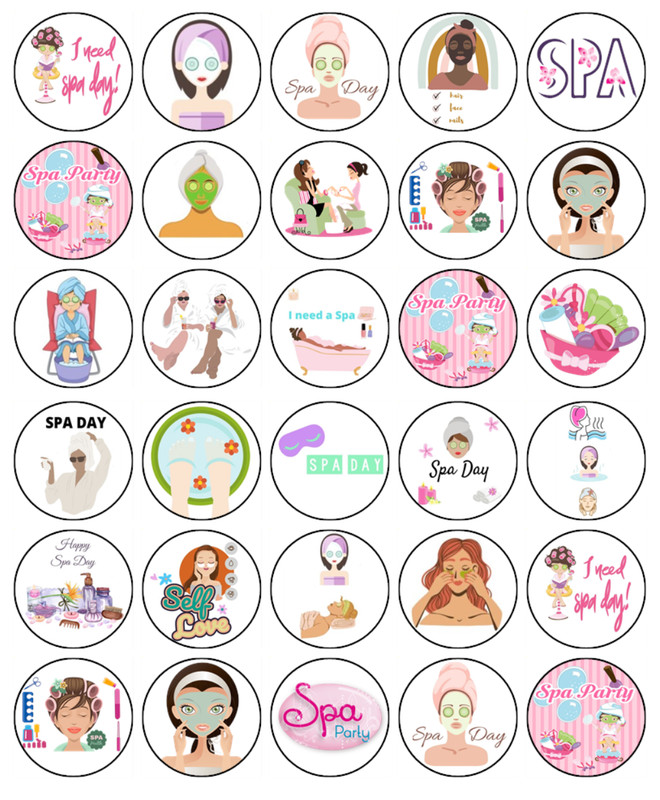 Spa Day Party Theme Cupcake Toppers Edible Icing Cake Decorations (2 Sizes) #01