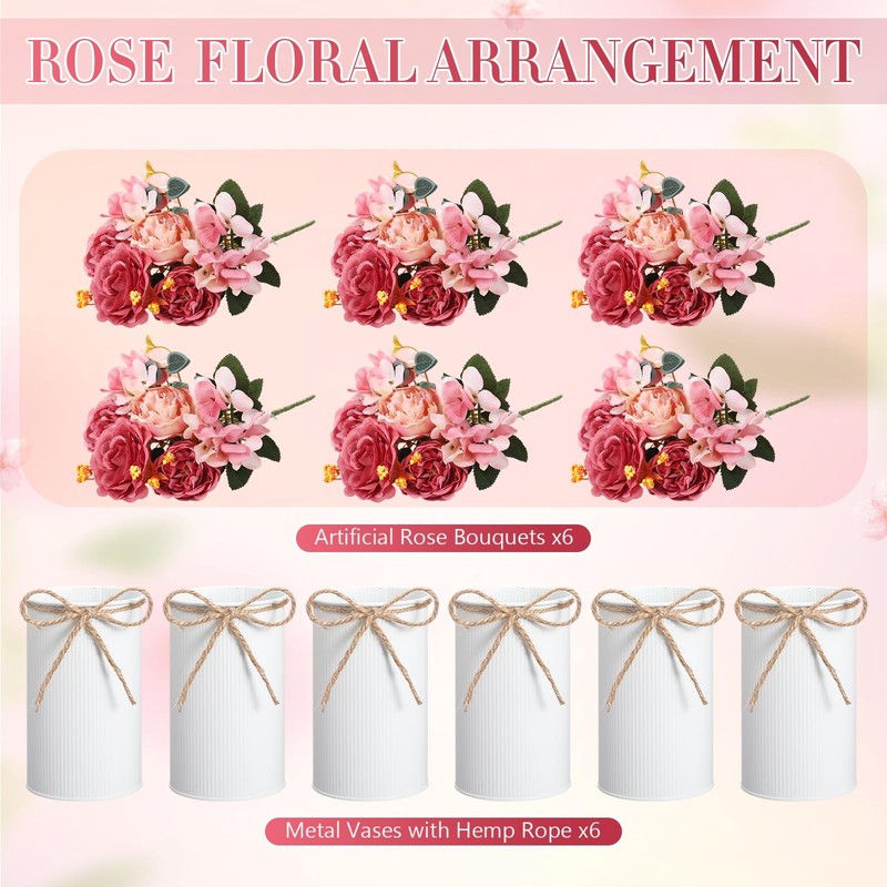 Domensi 6 Sets Wedding Centerpiece for Table Decoration Dusty Pink Artificial Fa gallery