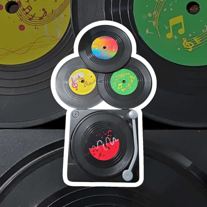 Record Player and 4 Records Cake Topper Decor 4-1/2″ X 4-1/2″