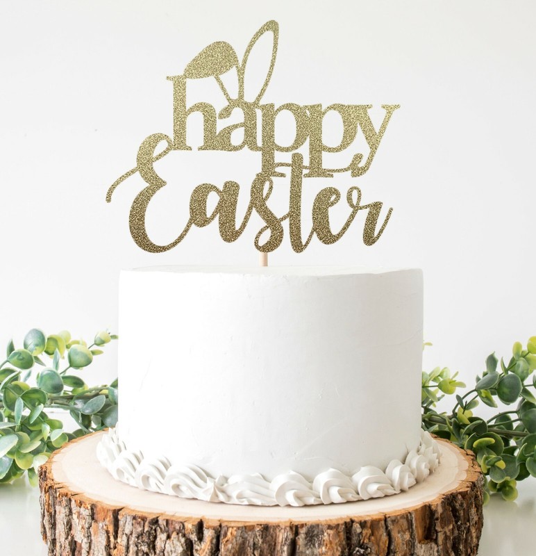 Happy Easter Cake Topper For Easter Celebration. Double Sided Glitter Cardstock