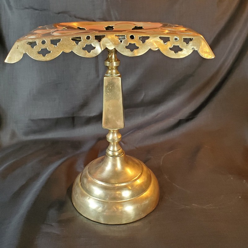 Antique Victorian Brass Embossed & Reticulated Cake/Pie Pedestal Stand 10 1/4" H gallery