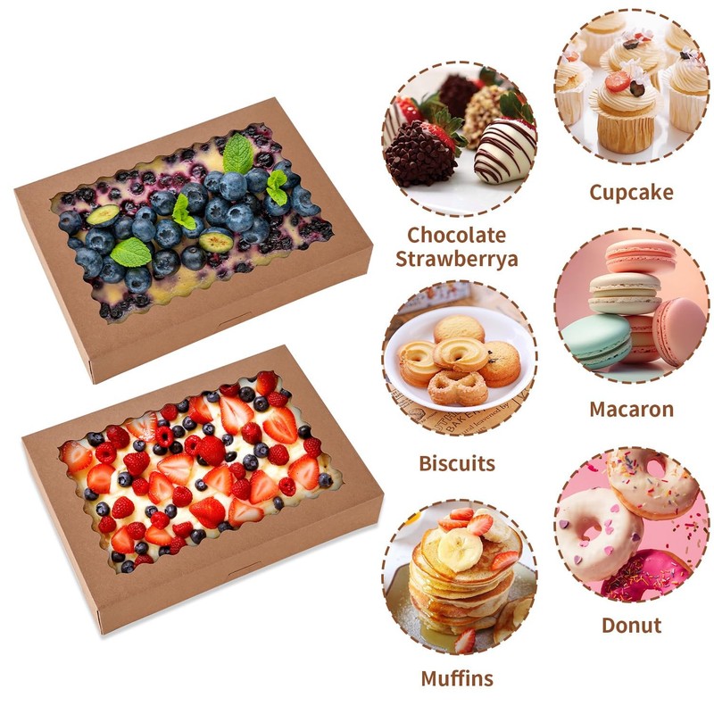 Cookie Boxes Large Bakery Window 36 PCS 9x6x2.5 Inch Brown Pastry Dessert Pack gallery
