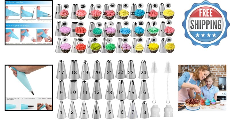 Complete 28-Pc Piping Tips Set with Easy-Clean Brushes - Perfect for Bakers gallery
