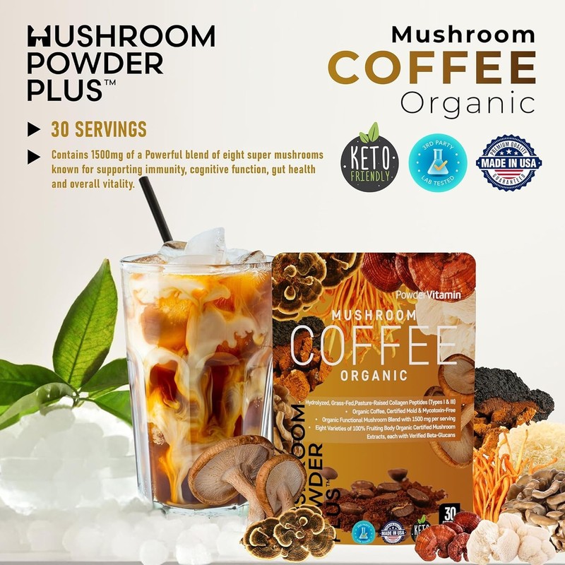 Organic Mushroom Coffee Certified Mold & Mycotoxin-Free GrassFed Collagen Typ... gallery