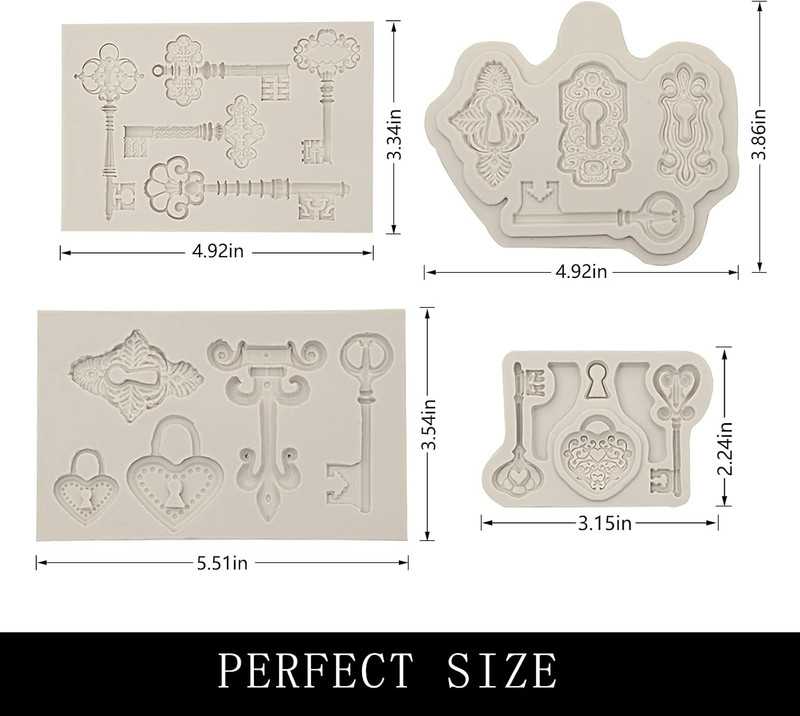 Vintage Key Fondant Molds , Lock Keyhole Silicone Chocolate Molds, Mini Love gallery