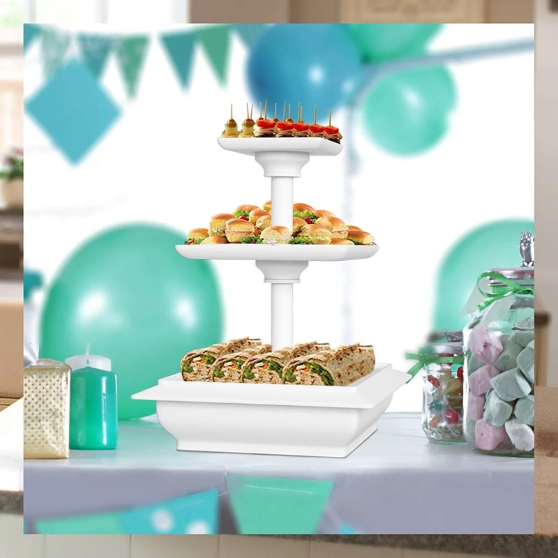 Chef Buddy 3-Tier Square Cupcake Stand, White gallery