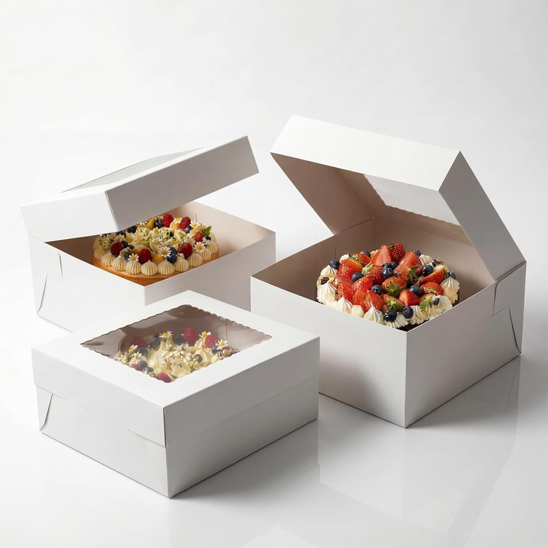 3 Pack 10X10X5 Inch White Cake Boxes with Window and Lids – Disposable Bakery Bo