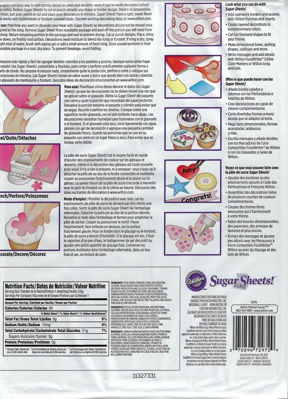 WILTON SUGAR SHEETS! EDIBLE DECORATING PAPER WILD STRIPES #1375 gallery