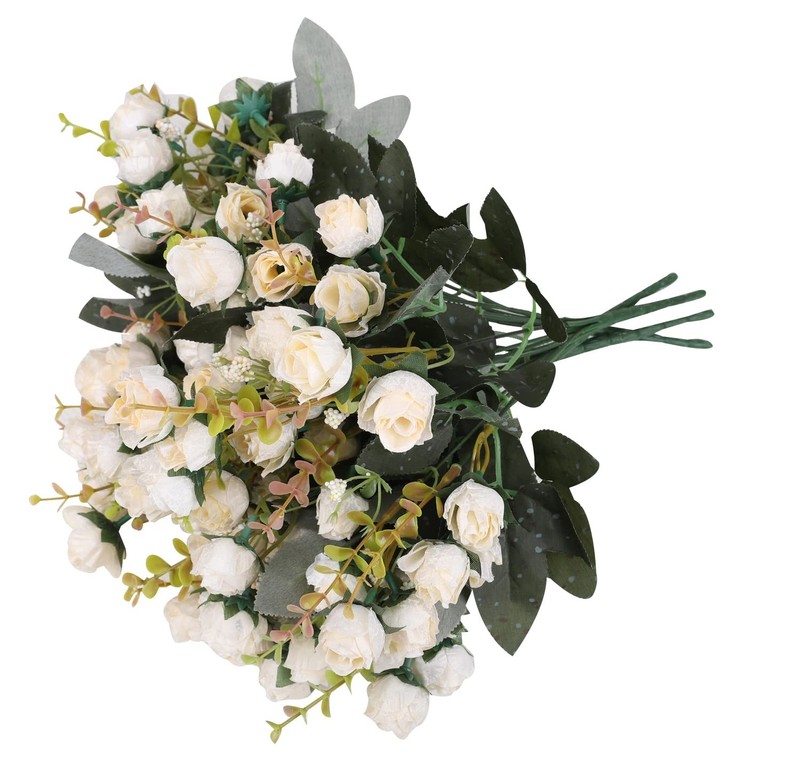 Duovlo 21 Mini Rose Heads Artificial Flowers Bouquet Wedding Home Office Decor gallery