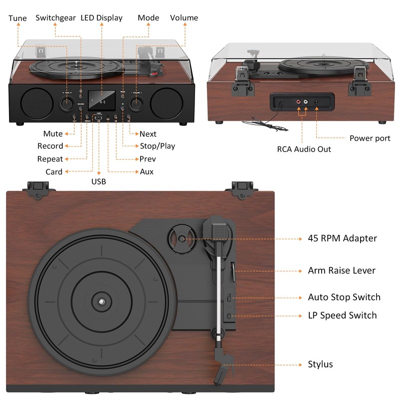 Jungle Monster Vinyl Record Player Built-In Speakerbluetooth Turntable Usb gallery