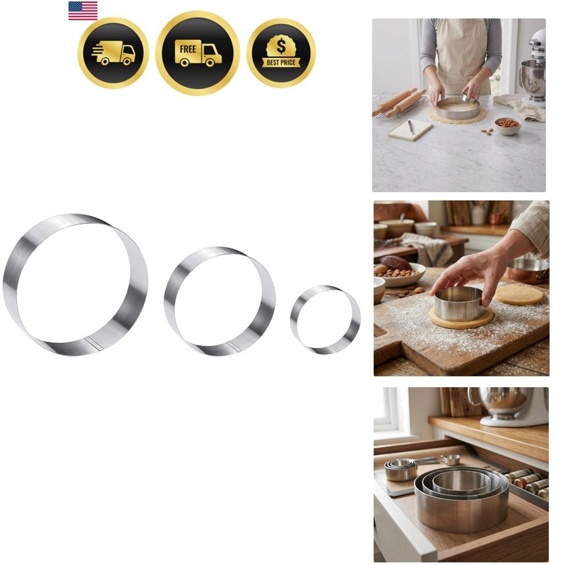 Large Round Cake Ring Set-4/6/8 Inch Biscuit Cutter Stainless Steel Circle Pa…