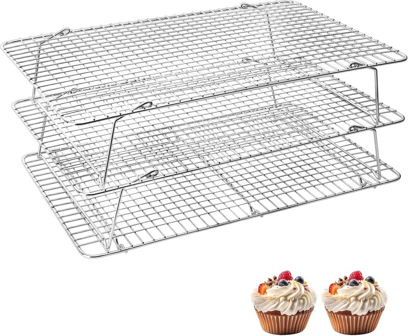 3 PCS Silver Stackable Cooling Rack -16 x 10 Inch Wire Rack, Heavy Duty