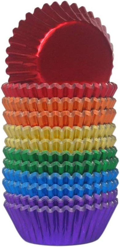 Bright Rainbow Foil Cupcake Liners Mini Baking Cups for Party, 240-Count gallery