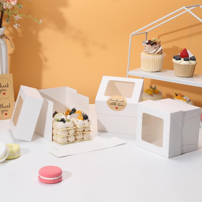 15Pcs Mini Cake Boxes, 4x4x4 Inches Bakery Boxes with Window, Small Dessert B... gallery