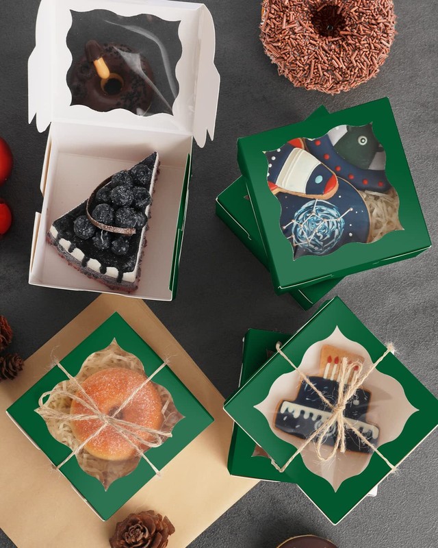 Deep Green Bakery Boxes with Window 55pcs 4x4x2.5" Mini Cookie Macaron Boxes gallery