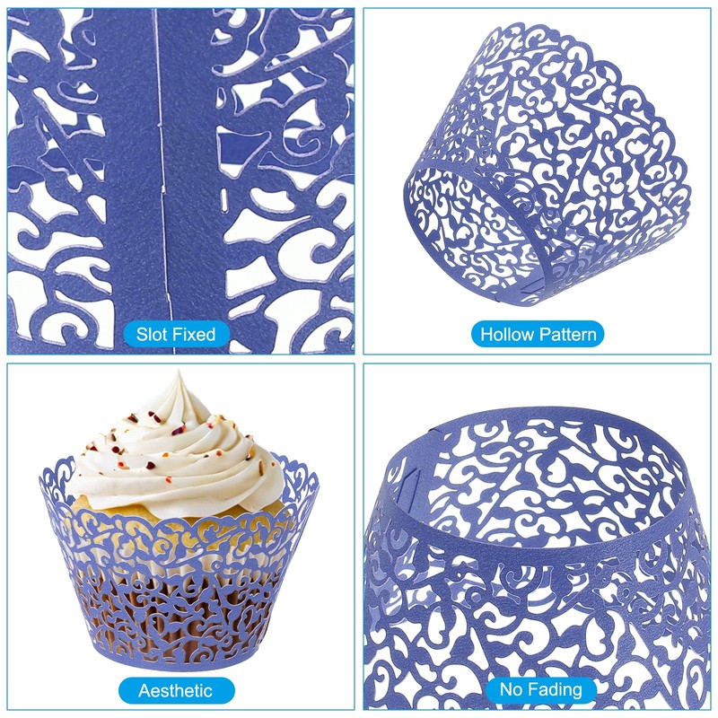 Cupcake Wrappers Paper, 50 Pack Baking Cups Standard Vine Decor, Navy Blue gallery