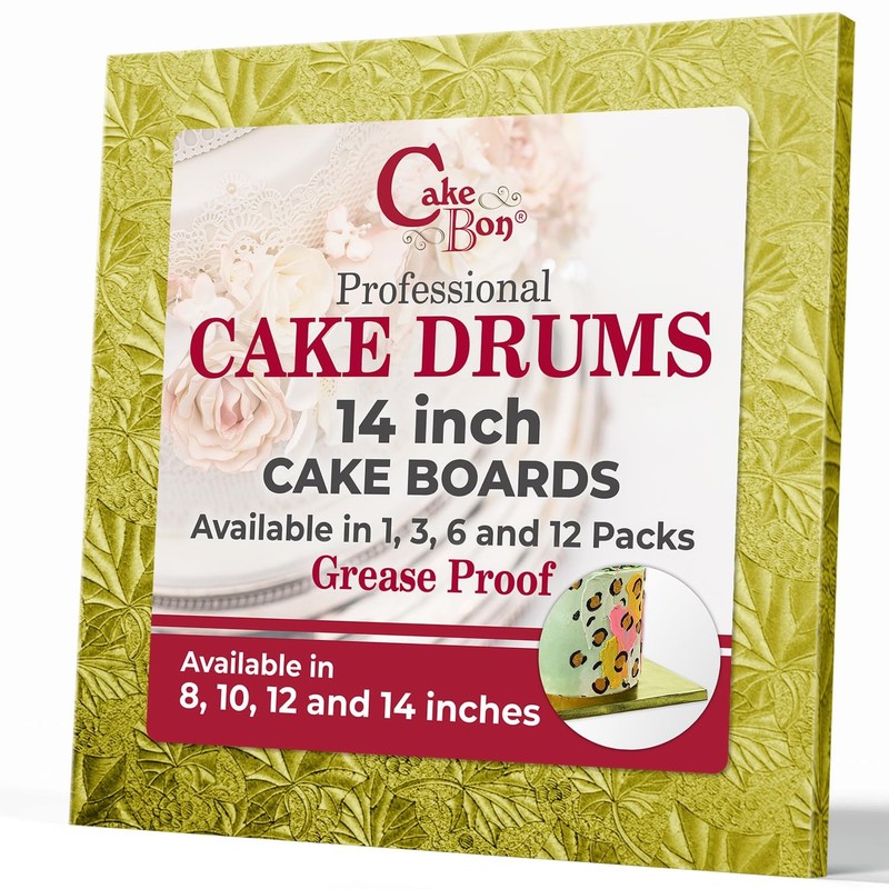 3 PCS Gold Square Cake Boards 1/2 Inch Thick Drum 14 Inch Wrapped Edge Base