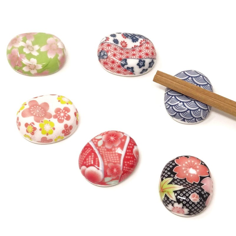 6PCS Broad Bean Shaped Floral Ceramic Chopsticks Rest Utensil Holder Kitchen