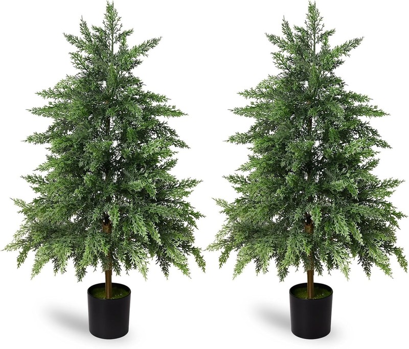 Fajunzh Real Touch Artificial Cedar Topiary Trees 3Ft 2 Sets Of Realistic