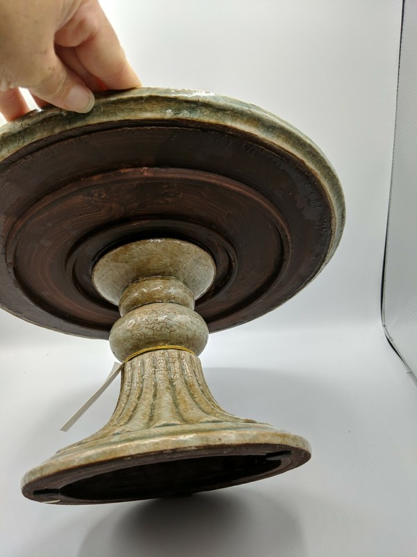 Lrge Cake Plate Stand Ceramic Privilege International 12.5" X 7" Distressed Look gallery