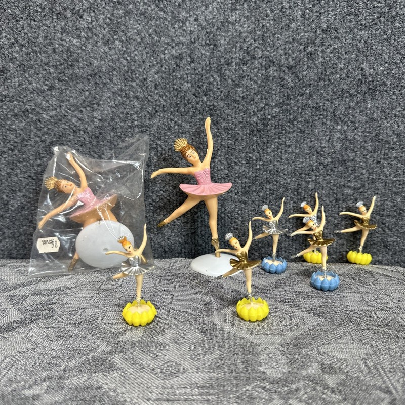 Vintage Plastic Ballerina Cake Toppers Lot 8 Pink Blue Ballet Figures Decor New