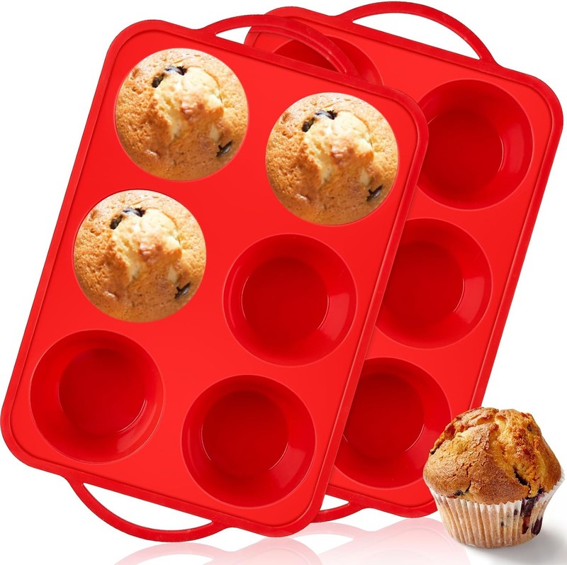 2 Pack Jumbo Muffin Pans with Metal Frame, 6 Cup Large Cupcake Molds with