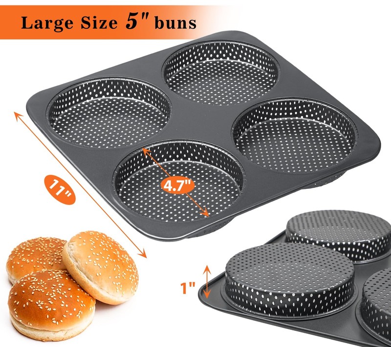 5" Large Hamburger Bun Pan Nonstick Bun Pans for Baking Heavy Gauge Carbon St... gallery