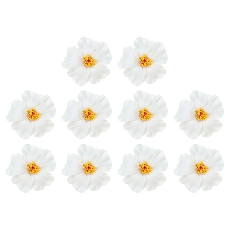 10Pack Hawaiian Hibiscus Flowers Foam Artificial Flowers Hair Clip White