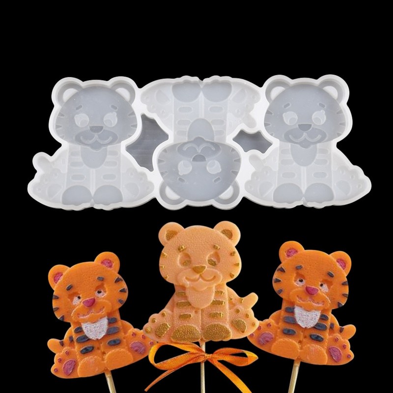 3 Holes Tiger Lollipop Shaped Molds Silicone Cake Mold Non-stick Chocolate Mould gallery