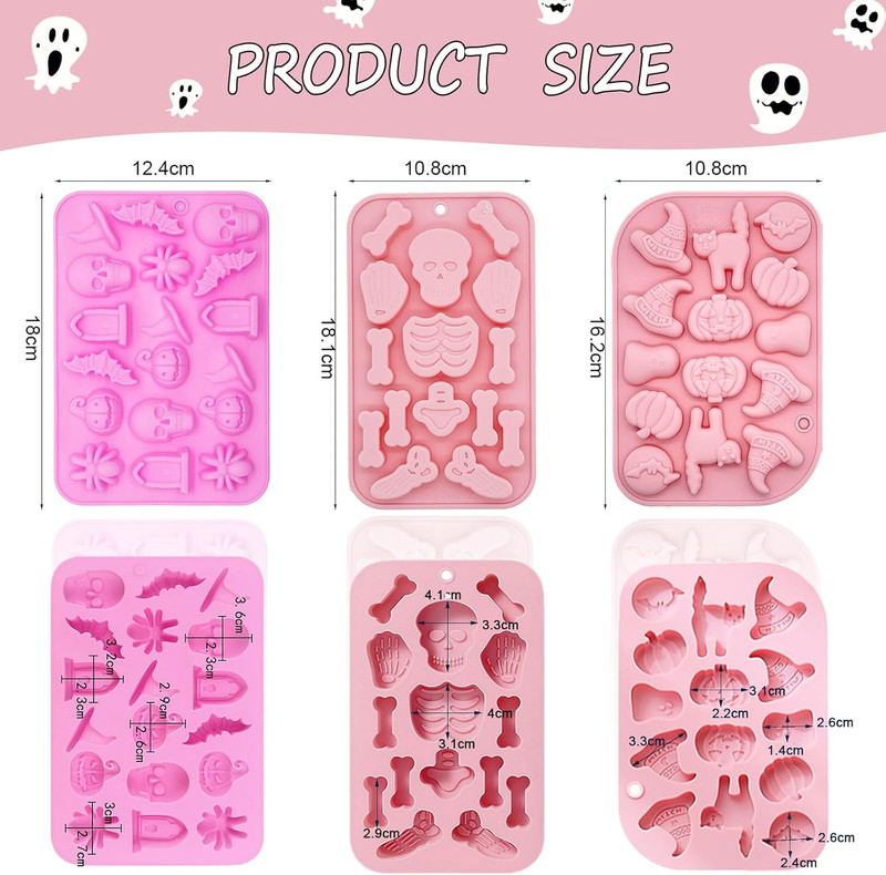 Halloween Silicone Molds - 3 Pack with Pumpkin, Skull, Skeleton, Ghost, Bat Desi gallery