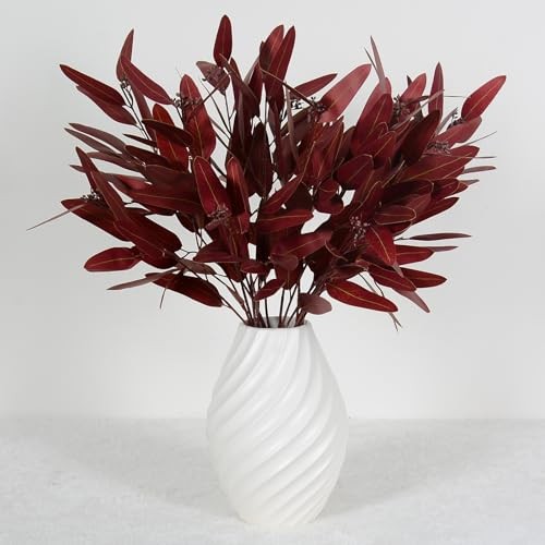 Artificial Eucalyptus Stems Fall Decorations, Burgundy Faux Greenery for Red gallery