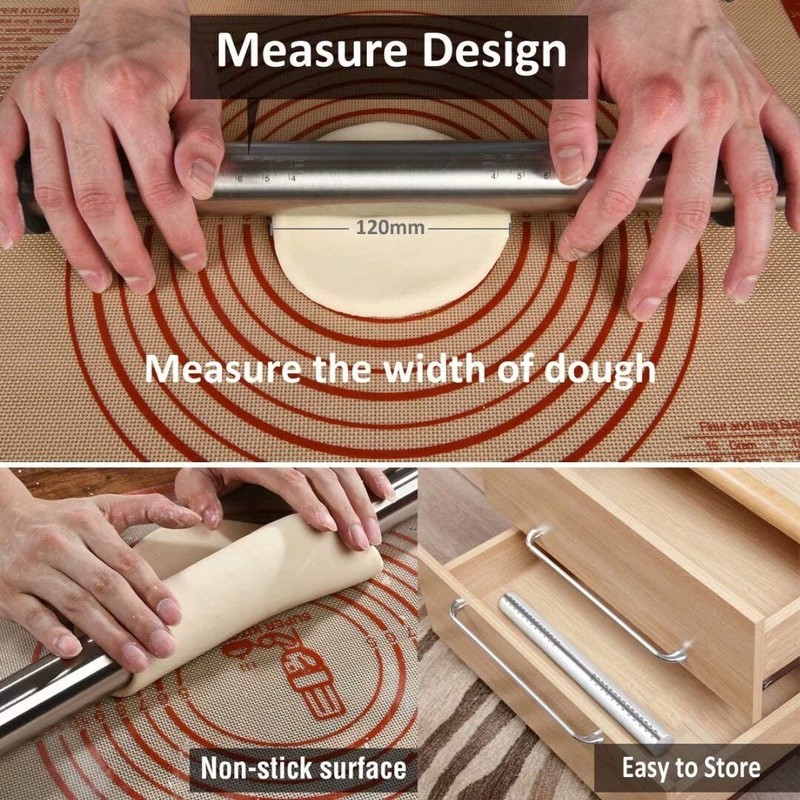 Multi-Purpose Adjustable Rolling Pin with Thickness Rings - Easy to Clean gallery