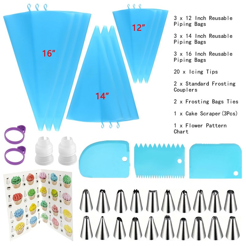Reusable Piping Bags and Tips Set Silicone Pastry Bags 3X 12’’+14’’+16’’ wit... gallery