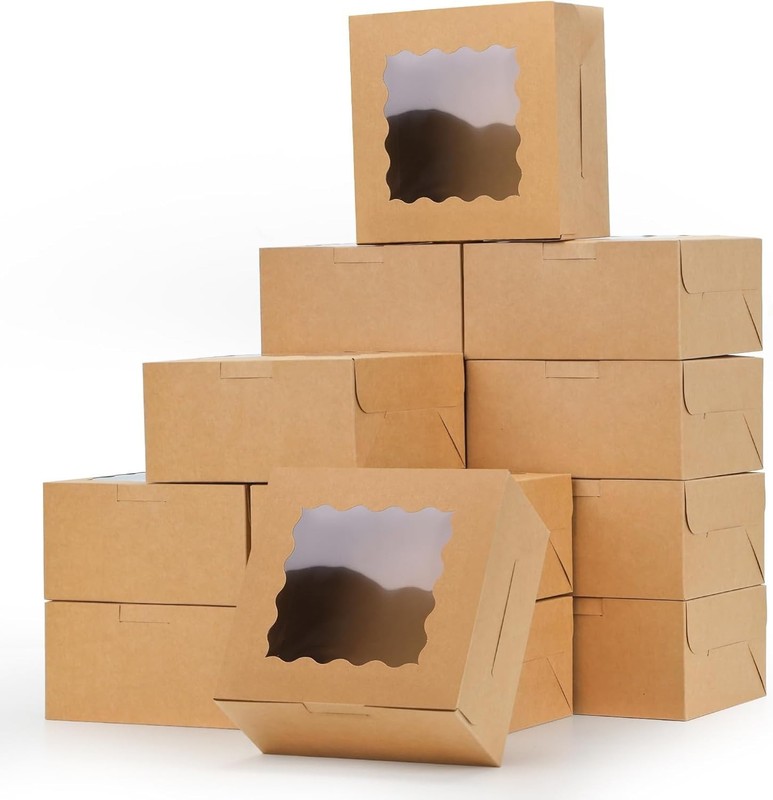 Brown Bakery Boxes with Window, 6x6x3 Inches Small Cookie Boxes for Treats, P... gallery