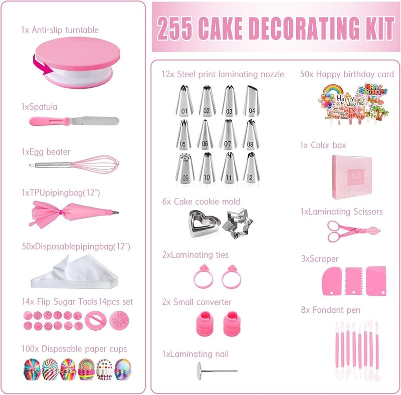 Cake Decorating Supplies Kit Tools 255pcs, Cake Decorating Set with Cake Turntab gallery