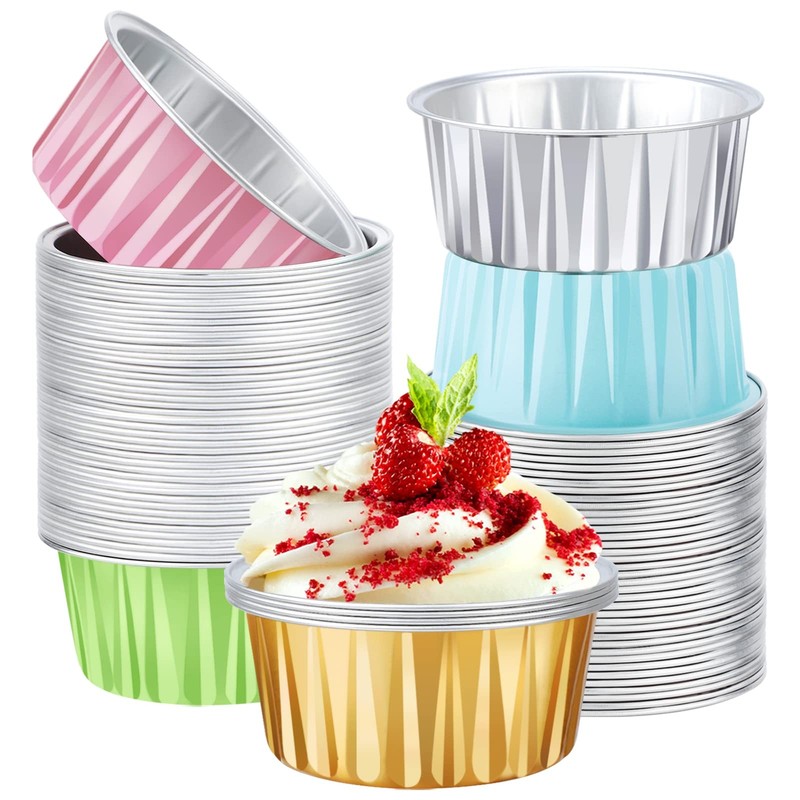 Dessert Cups 5oz, 100pcs Aluminum Foil Disposable Creme Brulee Baking Cups Ra…
