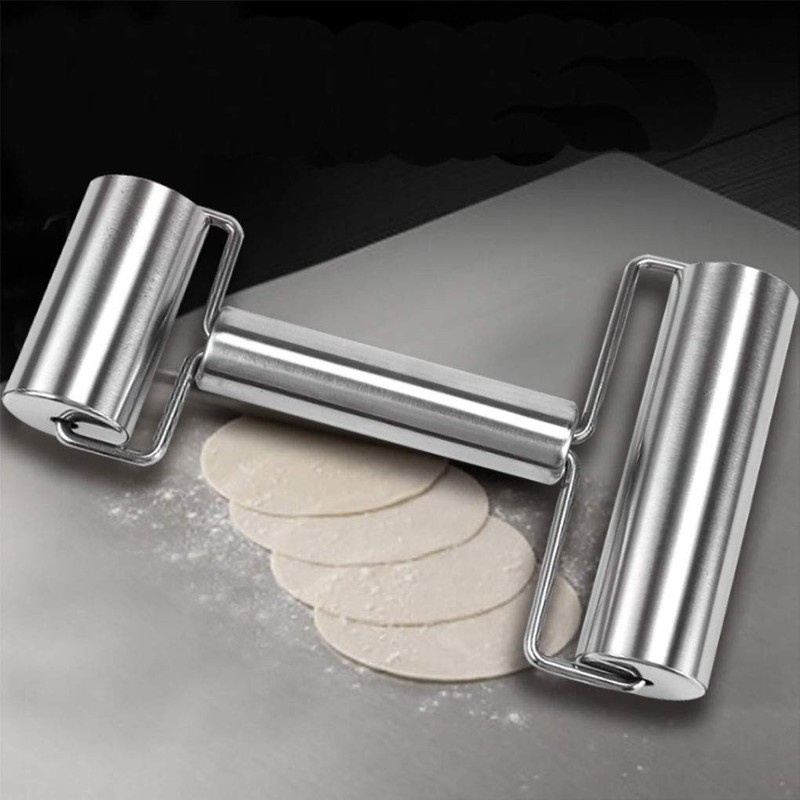 Stainless Steel Double Rolling Pin Pastry Pizza Dough Baker Metal Utensil gallery