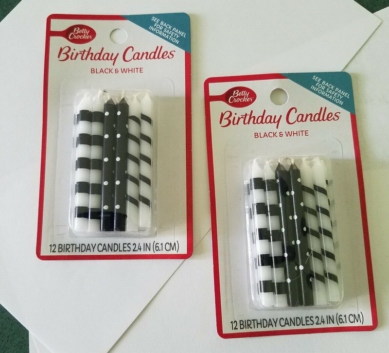 Betty Crocker Black & White Birthday Candles 12 Count New 2.4″