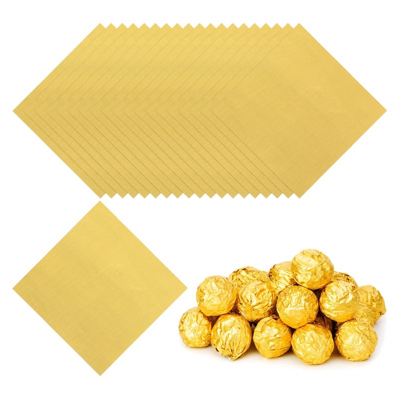 200 Pcs 4×4 Inch Foil Candy Wrappers Chocolate Wrapping Paper Light Gold