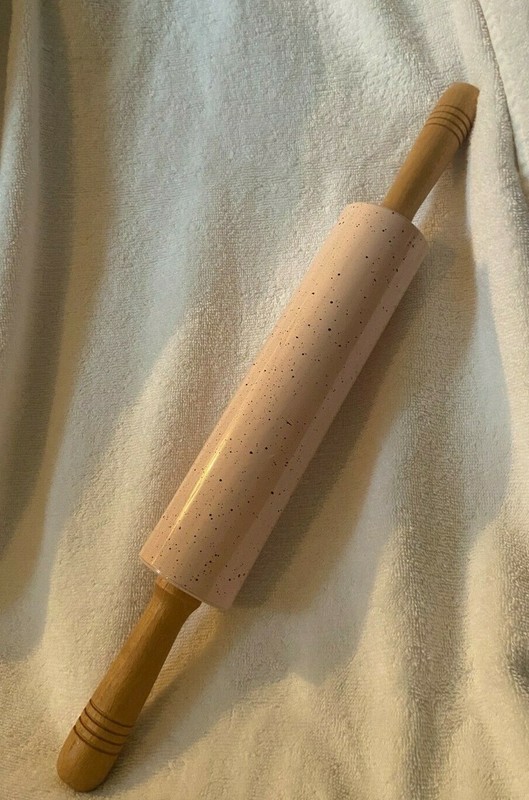 THE BAKESHOP MASTERCLASS PINK BLACK SPECKLED ROLLING PIN " LONG WOODEN HANDLES gallery