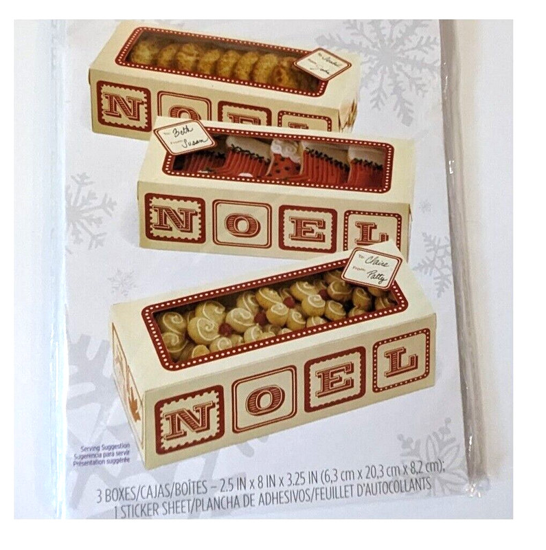 Wilton NOEL Christmas Box Kit, Holiday Treat Gift Cookie Candy Dessert, Pkg of 3