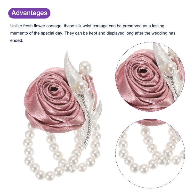 2 Piece Artificial Flower Bracelets for Wrist Corsage, 2.4 x 2.8 Inches Gold gallery