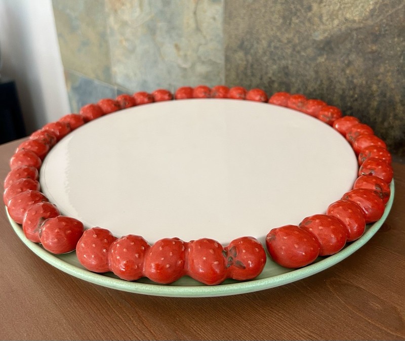 Shafford Strawberry Cake Pie Plate Platter Hand-Painted Ceramic JapanVintage 13"