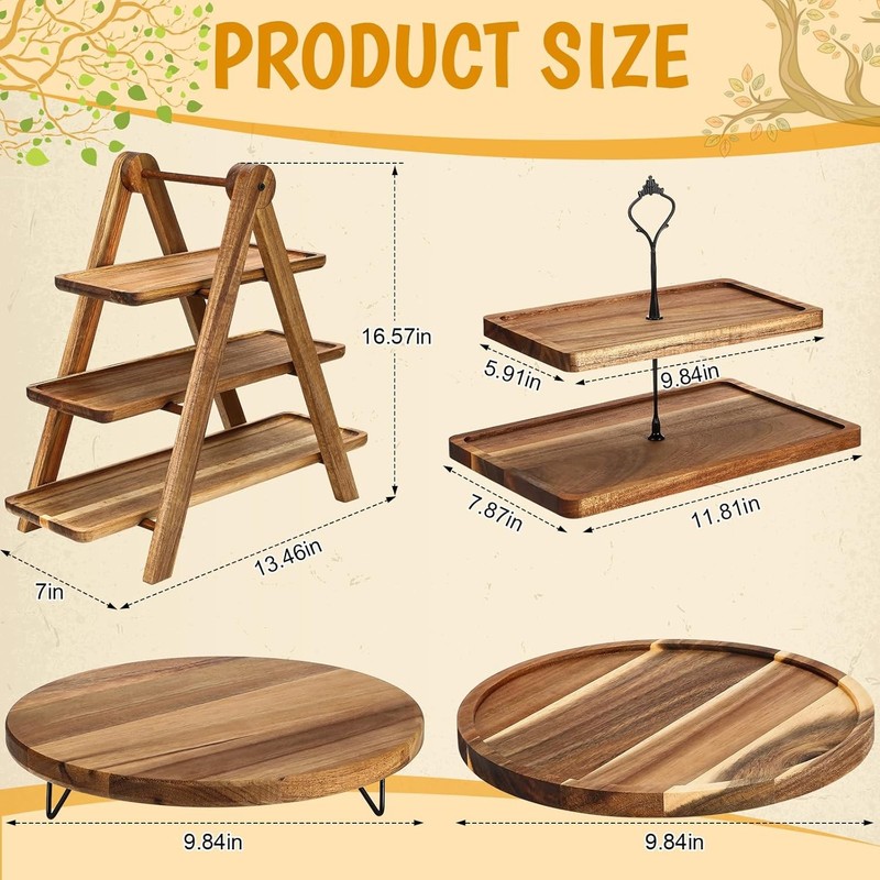 5 Pcs Wooden Dessert Table Display Set Farmhouse 2 Tier Cupcake Stand 3 Tier gallery