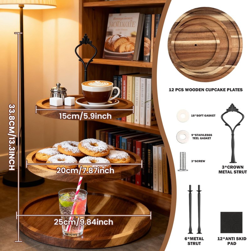 3 Pcs 3 Tier Wood Cupcake Stand, 9.8'' 7.8'' 5.9'' Tiered Serving Tray Food D... gallery