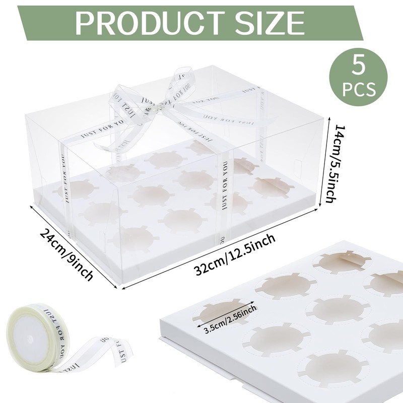 5 PCS Clear Cupcake Boxes Gift Ribbon 12 Count Container Plastic Tray White gallery