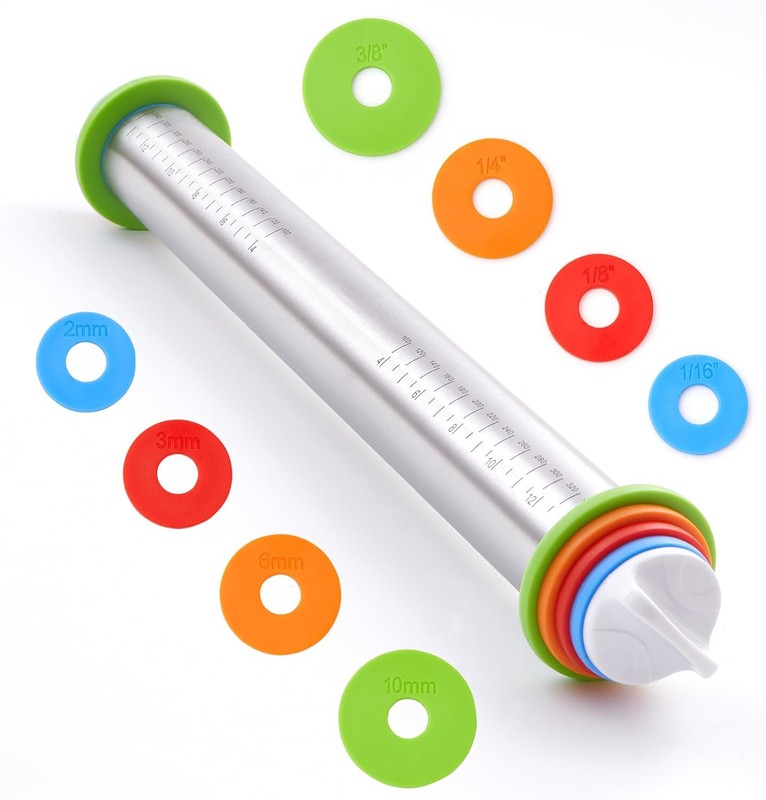 Rolling Pin W/ Thickness Rings 17″ Adjustable Stainless Steel Rolling Pins