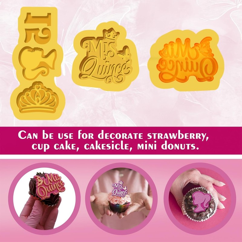 Silicone Quinceanera Cupcake Topper Mold Set 3pcs Chocolate Strawberry Baker gallery
